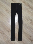 JANUS czarne damskie getry z koronką 100% wełna merino_ M