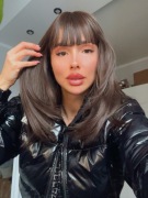 Peruka nowa jak naturalne ciemny brąz cieniowane grzywka dla kobiet