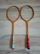 antyk dwie zabytkowe drewniane rakiety do badmintona Duett PRL vintage