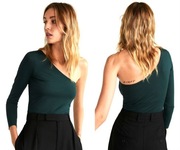 MANGO asymetryczna bluzka top na jedno ramię butelkowa zieleń L