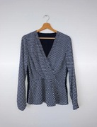 Granatowa kopertowa bluzka z długim rękawem we wzory vintage retro 38 M