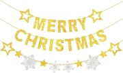 Girlanda dekoracja MERRY CHRISTMAS złota płatki śniegu gwiazdki impreza 