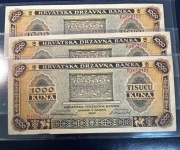 Banknoty 1000 Kun kolejne numery Chorwacja 