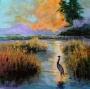 M. Rudziński "Czapla"   30x30cm. Ręcznie malowany na płótnie. NOWY!