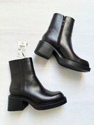 ZARA botki czarne obcas klocek kwadratowe skóra eko NOWE 36