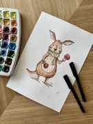 Ręcznie malowany „Kangur bokser”– akwarela do pokoju dziecka, oryginał