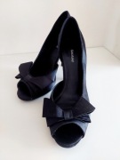 Czarne buty na wysokim obcasie czółenka atłasowe półbuty szpilki