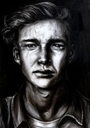 Rysunek węglem ,,Boys don't cry" 100 x 70 cm
