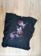 F&F Czarna bluzka z falbankami motyle, rozmiar 44