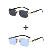 Okulary Przeciwsłoneczne Bez Ramki Czarne Niebieskie Retro Na Lato Męskie