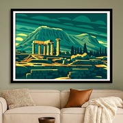 Grecja Korynt w Stylu Art Deco  Stylizowana Grafika Antycznych Ruin 60x40cm