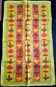 Serweta, obrusik lniany, Tea Towel. Lata 70, Polski len, Kwiaty