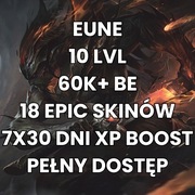 KONTO LEAGUE OF LEGENDS LOL SMURF EUNE 10 LVL 60K+ BE XP BOOSTY 18 SKINÓW