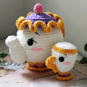 Pani Imbryk i Bryczek na szydełku Piękna i Bestia amigurumi handmade