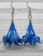 Kolczyki Miotełki lodowe niebieskie, czarne, sznurki Chwosty Handmade