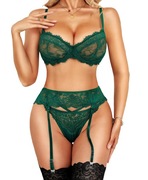 3 częściowy zestaw bielizny z pasem zielony M