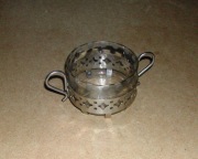 Stara szklana cukiernica oprawiona w metal. PRL.