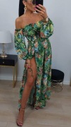 S.MORISS HISZPANKA MAXI SUKIENKA LIŚCIE DŻUNGLA