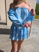 HIT LATA! Błękitny Kombinezon Mini Hiszpanka z Paskiem! NOWY z metką