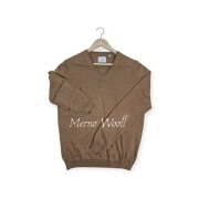 Sweter Bläck L 100% Merino Wool Camelowy V-neck Klasyczny elegancki