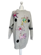 Sweter Vintage z wełny jagnięcej i angory, satynowe króliczki, L (40)