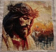 Obraz haftowany ręcznie – Jezus Chrystus – haft krzyżykowy 40x40 cm