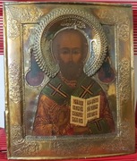 Rosyjska ikona z miedzianym okladem, XIX w