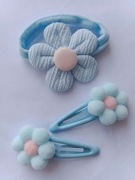 Zestaw do włosów z kwiatkiem 3 sztuki. Kolor Niebieski