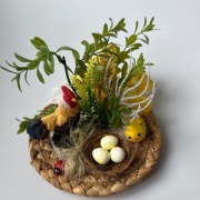 Stroik wielkanocny wiklina kurczaki kogut handmade dekoracja na stół