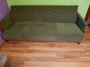 Kanapa rozkładana, lata 70, PRL drewno dębowe