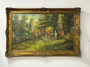 Obraz wyprawa na polowanie olej na płótnie mysliwstwo vintage 