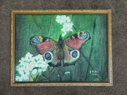 Obraz olejny J. Rata 1992 – Motyl na trzcinach, ręcznie malowany