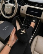 Czarne Mokasyny Baleriny Typu GUESS Złote Logo Damskie Elegancja Rozmiar 39