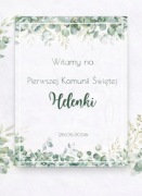 Plakat Powitalny Komunia Święta Personalizowany Eukaliptus Zielony Boho