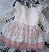 Sukienka na chrzest roczek z różem KOKARDA LILLY PINK 86