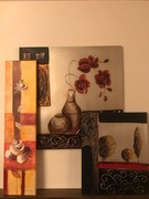 3 ręcznie malowane obrazy na płótnie z drewnianą r