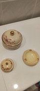 Porcelana vintage puszka bomboniera popielniczka róża złoto