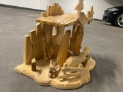 Piękna rzeźba w drewnie, Narodziny Jezusa z Marią i Józefem. .