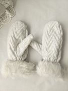 Rękawiczki damskie z futerkiem białe rękawiczki pikowane vintage one size