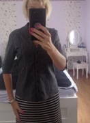 Bluzka koszulowa sisley granatowa w białe paseczki 36