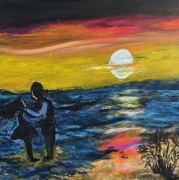 Zachód słońca,  40x40x2 cm ,akryl na płótnie 