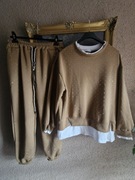 Komplet damski dresowy typ masełko blink bluza z koszulą spodnie