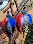 Kolczyki z piór rękodzieło wielobarwne lawa