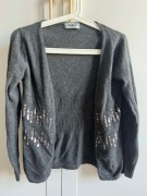 Sweter damski Kardigan Narzutka PABIA grafitowy wełna cekiny r. 38 M