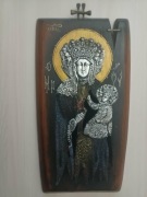 IKONA MADONNA Z DZIECIĄTKIEM NA DESCE, 39 X 20 CM, ROK 1988