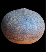 Stara zdobiona tykwa, ręczna skomplikowana robota indian z Peru, Vintage 