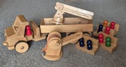 Ciężarówka drewniana vintage Auto zestaw przyczepa dźwig drabina ławy 
