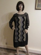 JOSEPH RIBKOFF wizytowa czarna sukienka z drobnymi cekinami jak nowa _44/46