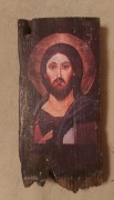 Piękna ikona prawosławna na desce Jezus Chrystus Pantokrator. Decoupage. 