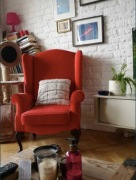 Fotel uszak vintage całkowicie odnowiony welur pomarańczowy orange